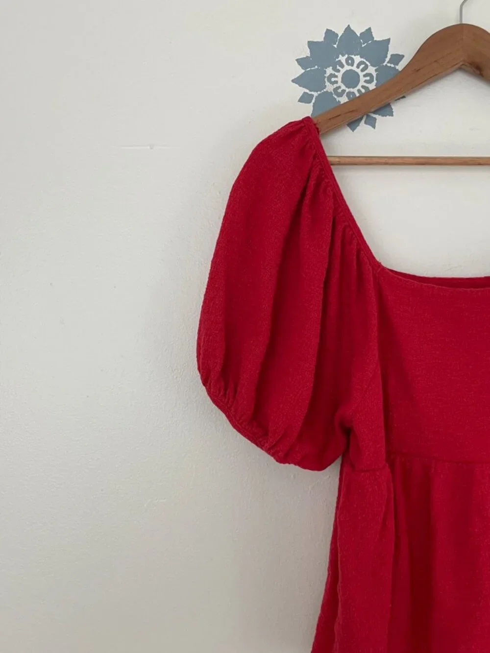 Madewell Red Dot Puff Sleeve Square Neck Peplum Top Size Small